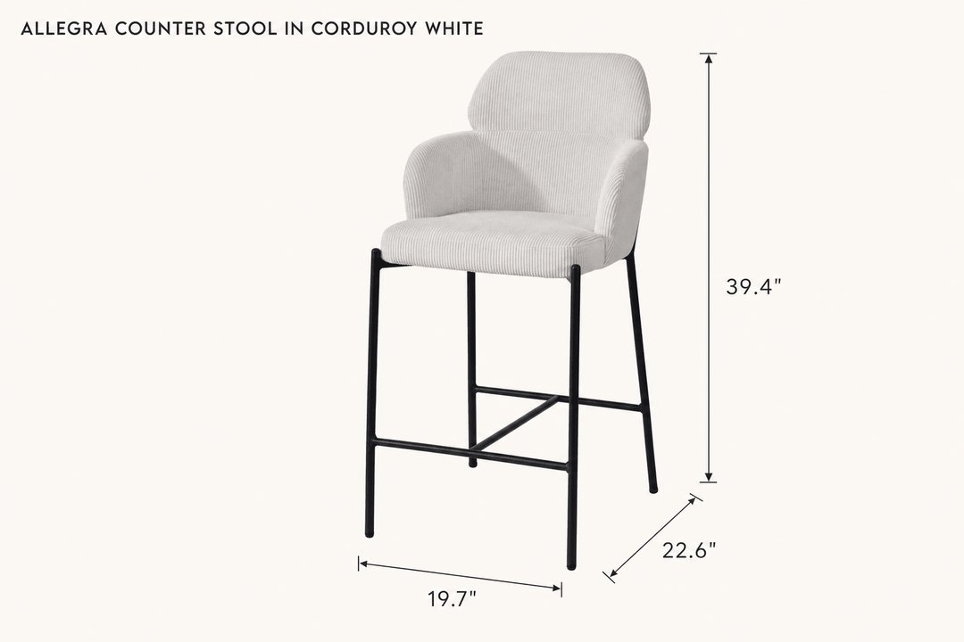 Allegra Counter Stool in Corduroy White dimensions - What&