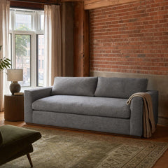 Anderson Sofa in Shadow Grey styled in Portland converted warehouse flat with warm exposed brick and fir timber beams (no steel, no concrete) living room - Whats New Furniture