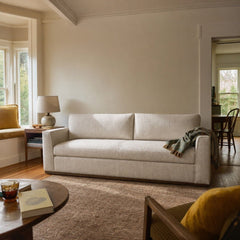 Anderson Sofa in Woven Linen styled in Portland St. Johns bungalow living room - Whats New Furniture