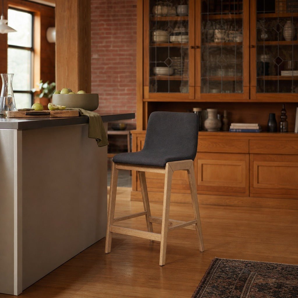 Arizona Counter Stool in Gray styled in Portland converted warehouse flat with warm exposed brick and fir timber beams (no steel, no concrete) kitchen - Whats New Furniture