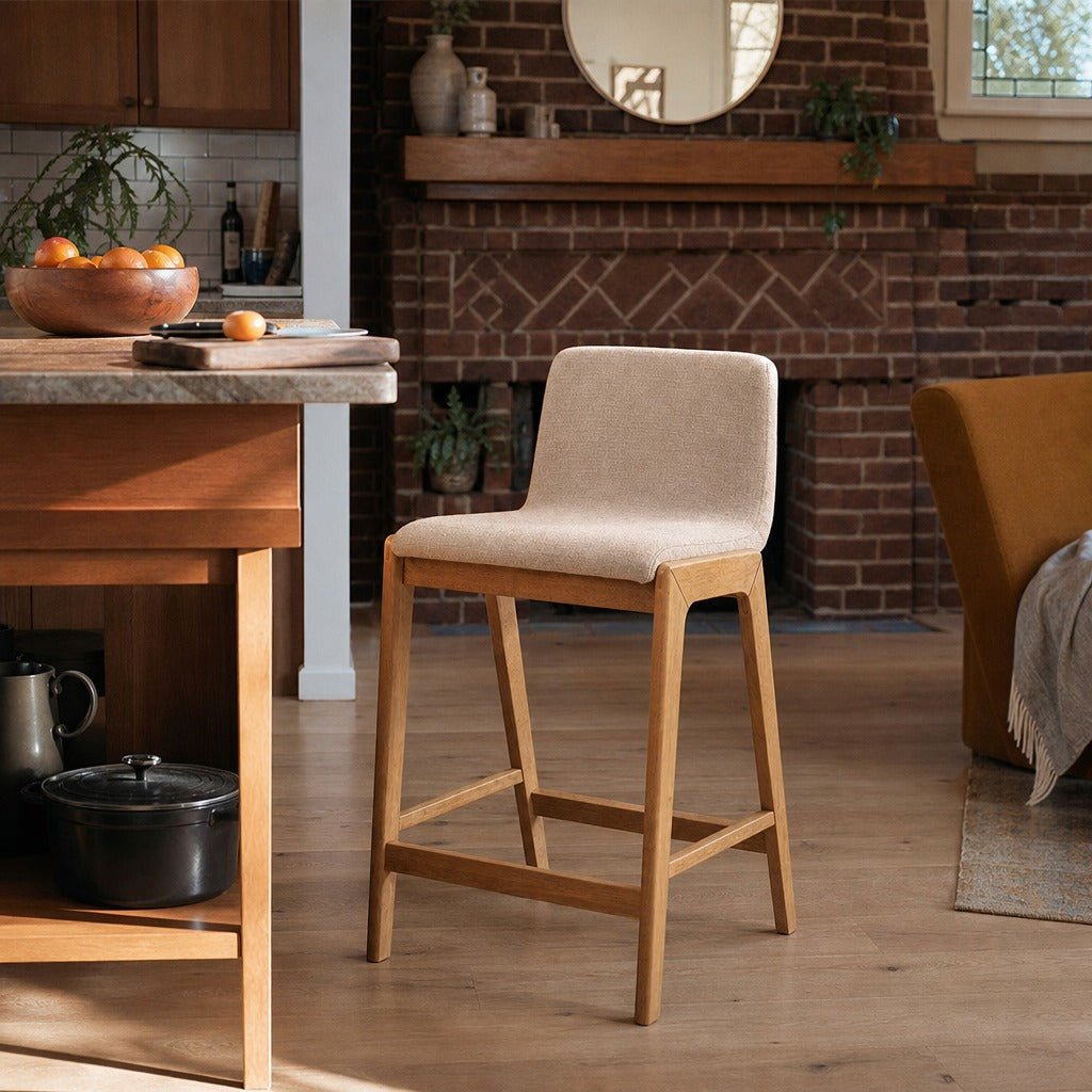 Arizona Counter Stool in Oatmeal styled in Portland St. Johns bungalow kitchen - Whats New Furniture