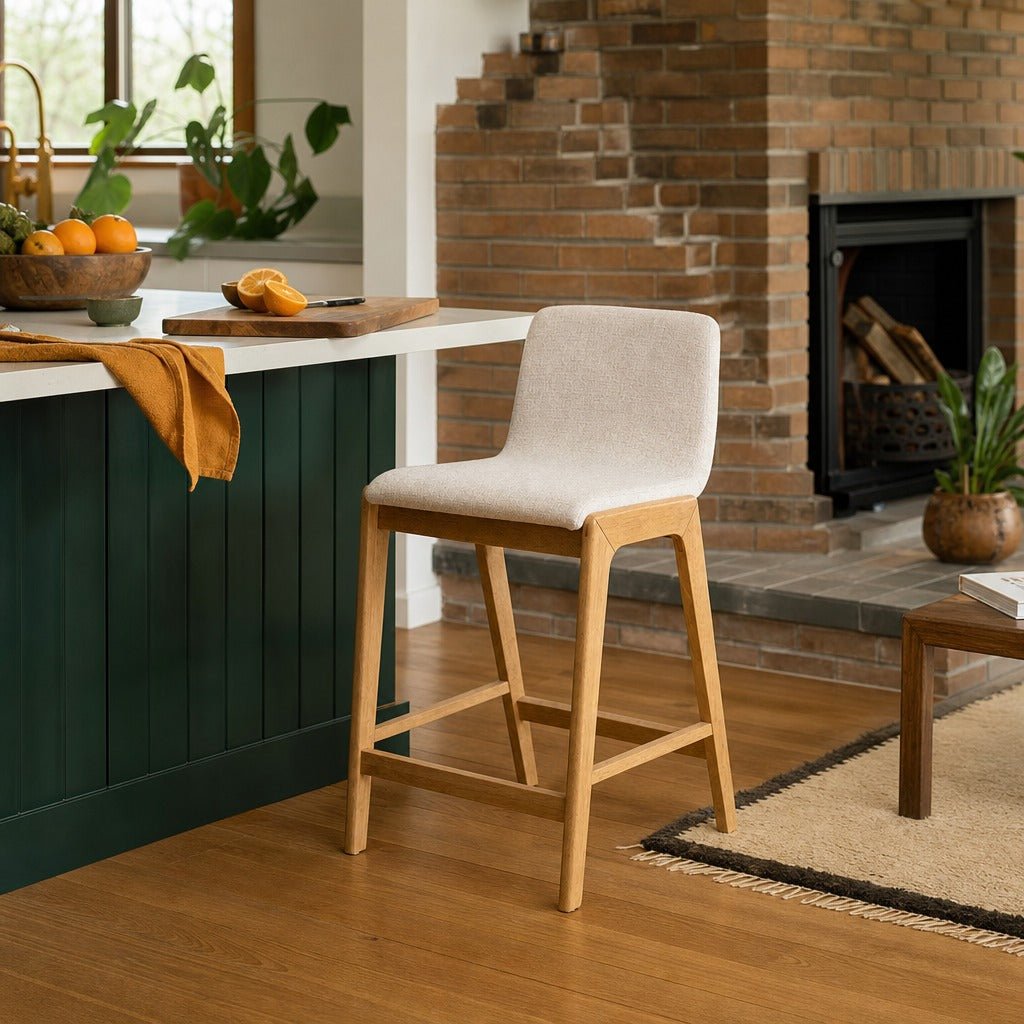 Arizona Counter Stool in Oatmeal styled in Portland St. Johns bungalow kitchen - Whats New Furniture