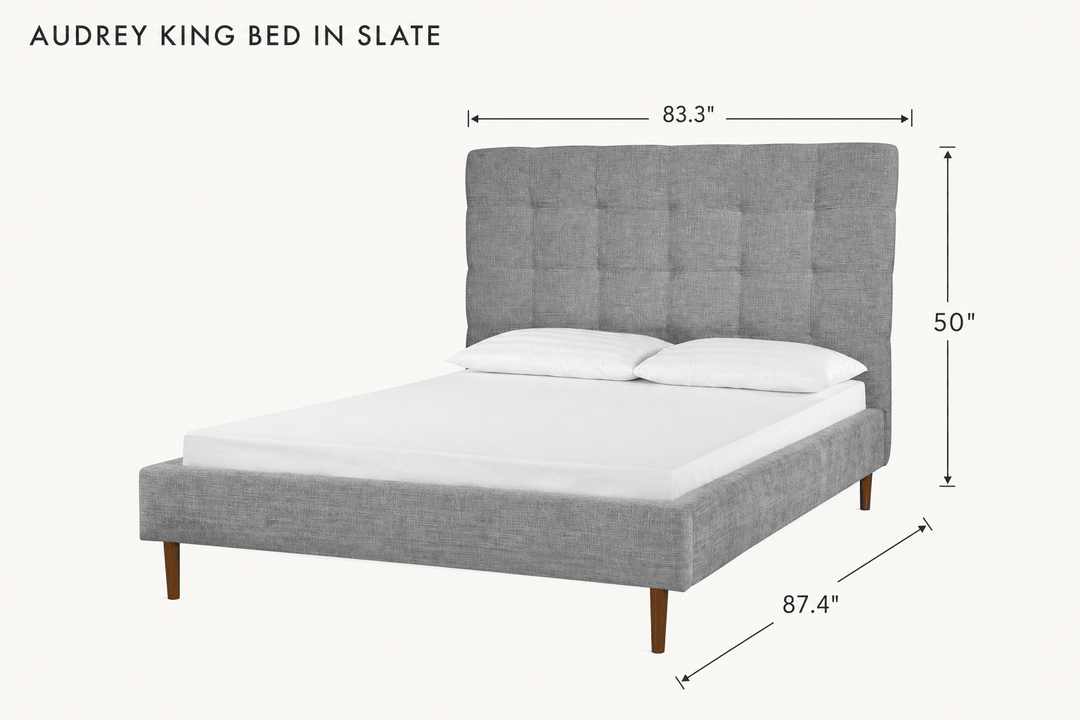 Audrey King Bed in Slate dimensions - What&