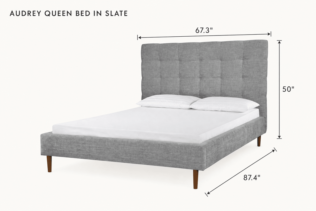 Audrey Queen Bed in Slate dimensions - What&