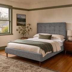 Audrey Queen Bed in Slate styled in Portland Sellwood cottage bedroom - Whats New Furniture