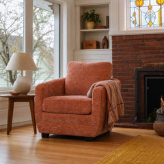 Baltimo Club Chair in Apricot Rose styled in Portland Irvington foursquare with original built-ins living room - Whats New Furniture