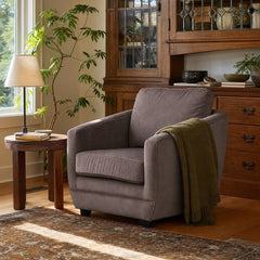 Baltimo Club Chair in Ash Brown styled in Portland Sellwood cottage living room - Whats New Furniture