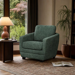 Baltimo Club Chair in British Green styled in Portland Laurelhurst Tudor cottage living room - Whats New Furniture