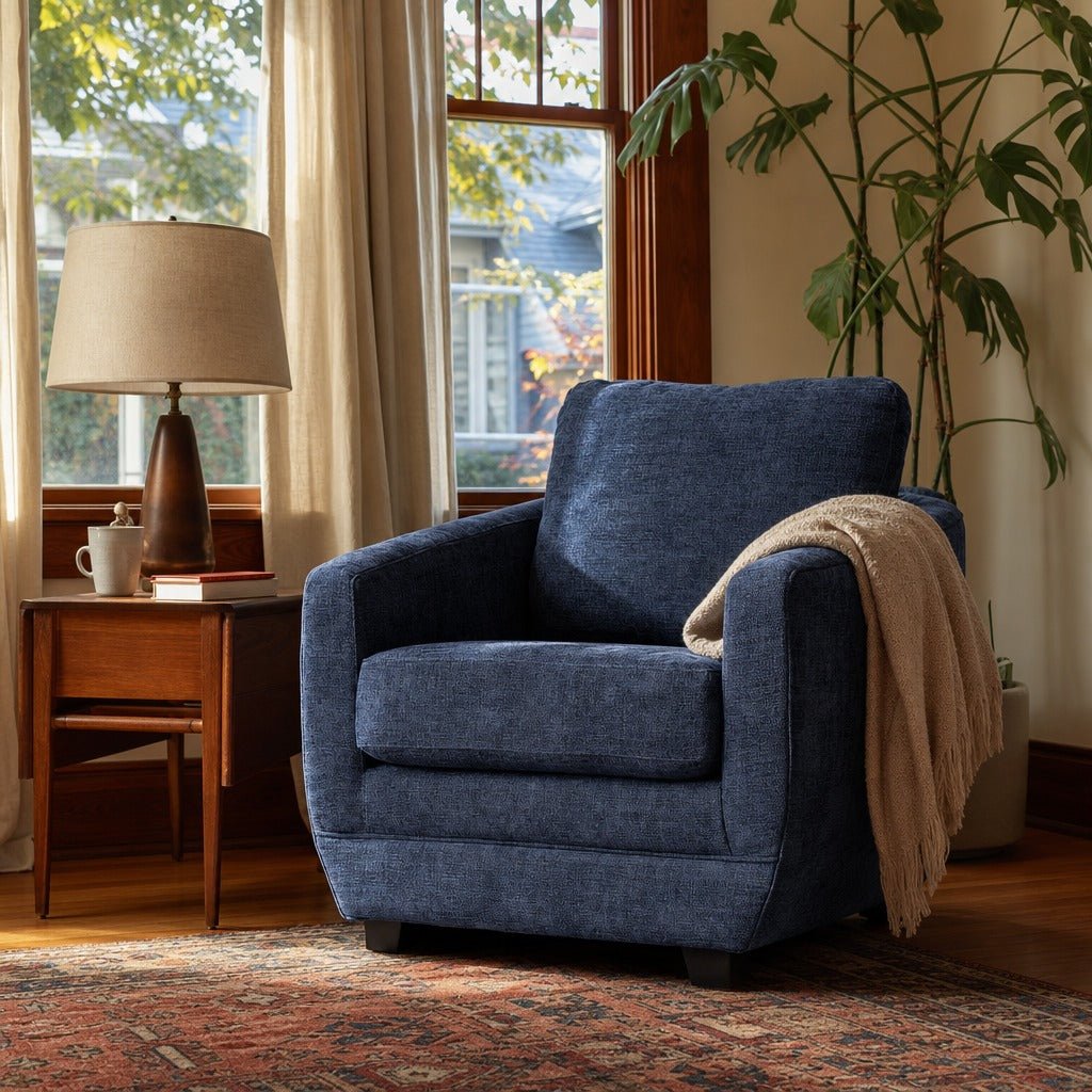 Baltimo Club Chair in Midnight Blue styled in Portland Ladd&