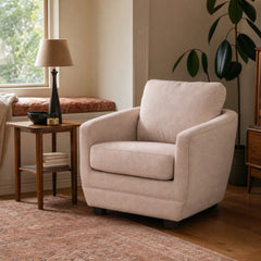 Baltimo Club Chair in Pale Rose styled in Portland Montavillcottage living room - Whats New Furniture
