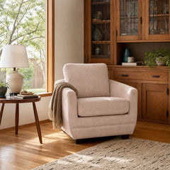 Baltimo Club Chair in Pale Rose styled in Portland Mt. Tabor mid-century daylight ranch living room - Whats New Furniture