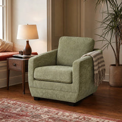 Baltimo Club Chair in Pastel Pistachio styled in Portland AlbertArts foursquare living room - Whats New Furniture