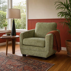 Baltimo Club Chair in Pastel Pistachio styled in Portland 1960s Garden Home ranch living room - Whats New Furniture