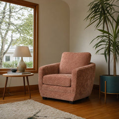 Baltimo Club Chair in Soft Blush styled in Portland Mt. Tabor mid-century daylight ranch living room - Whats New Furniture