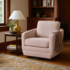 Baltimo Swivel Glider in Pale Rose styled in Portland Irvington foursquare with original built-ins living room - Whats New Furniture