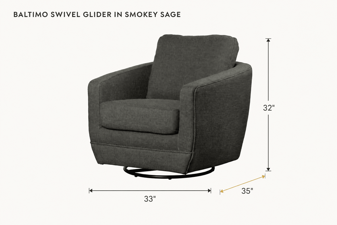 Baltimo Swivel Glider in Smokey Sage dimensions - What&