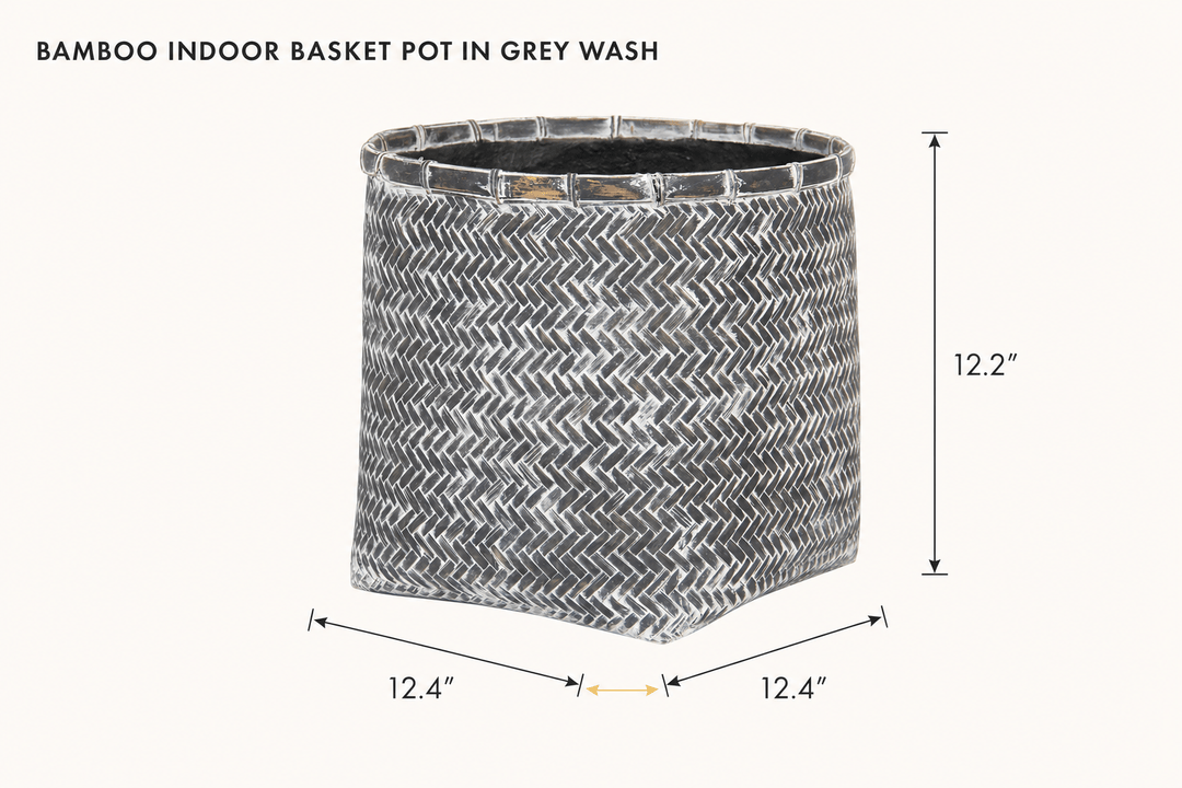 Bamboo Indoor Basket Pot in Grey Wash dimensions - What&
