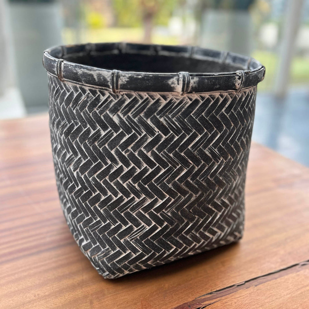 Bamboo Indoor Basket Pot - Grey Wash - Whats New Furniture Portland OR