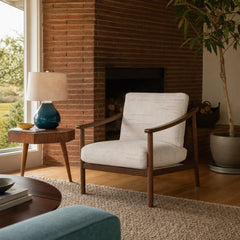 Bernard Club Chair in Shoji Cream styled in Portland Mt. Tabor mid-century daylight ranch living room - Whats New Furniture