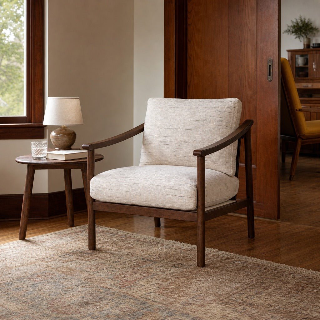 Bernard Club Chair in Shoji Cream styled in Portland Hawthorne Craftsmbungalow living room - Whats New Furniture