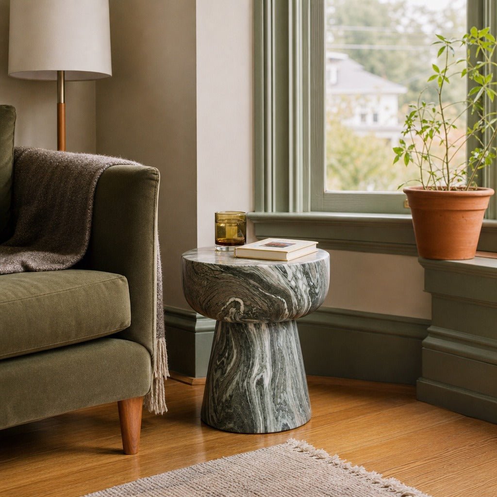 Binx Side Table styled in Portland NW 23rd Victoriwith bay window living room - Whats New Furniture