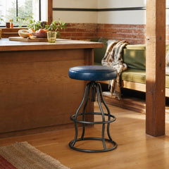 Bowie Adjustable Stool in Deep Blue styled in Portland converted warehouse flat with warm exposed brick and fir timber beams (no steel, no concrete) kitchen - Whats New Furniture