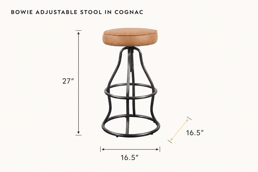 Bowie Adjustable Stool in Cognac dimensions - What&