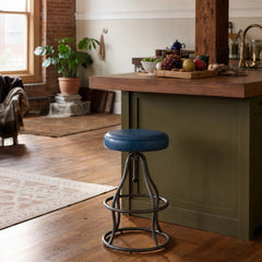 Bowie Adjustable Stool in Deep Blue styled in Portland converted warehouse flat with warm exposed brick and fir timber beams (no steel, no concrete) kitchen - Whats New Furniture
