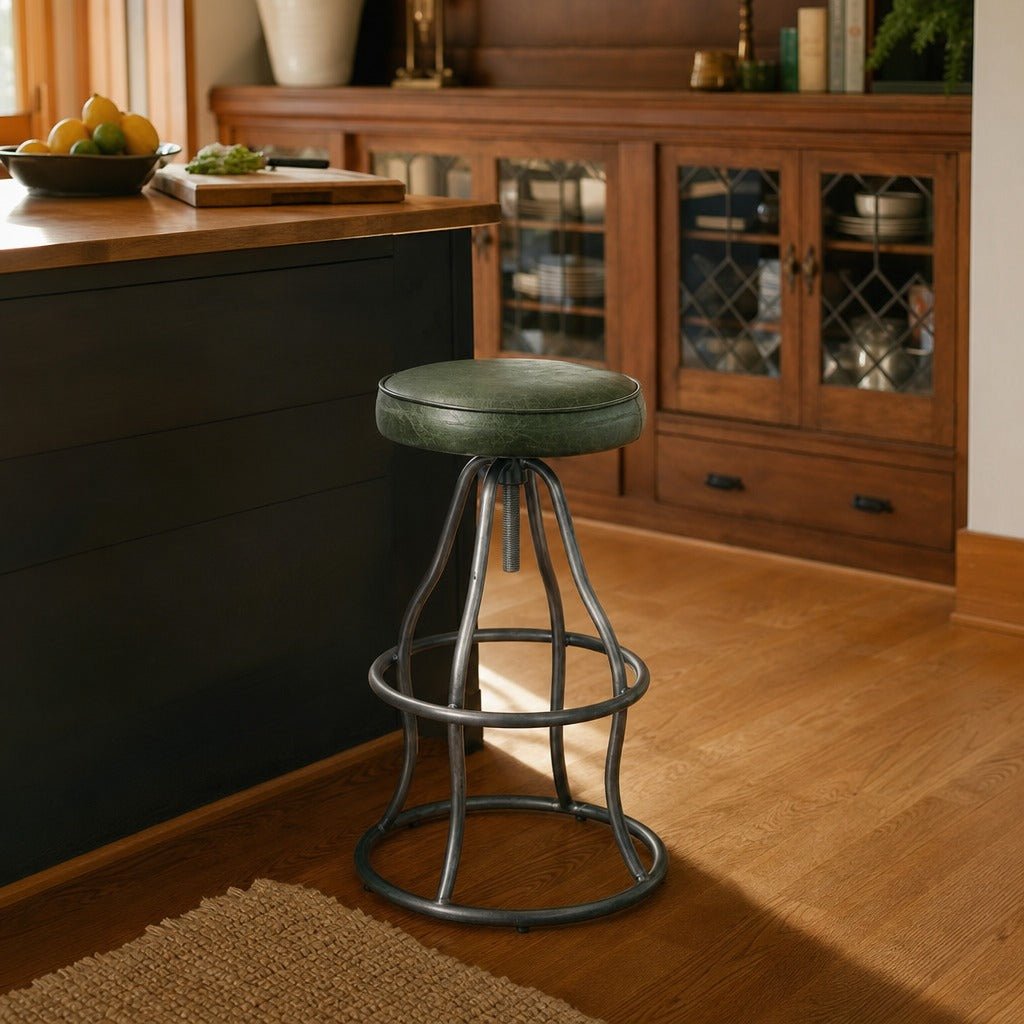 Bowie Adjustable Stool in Matcha styled in Portland St. Johns bungalow kitchen - Whats New Furniture