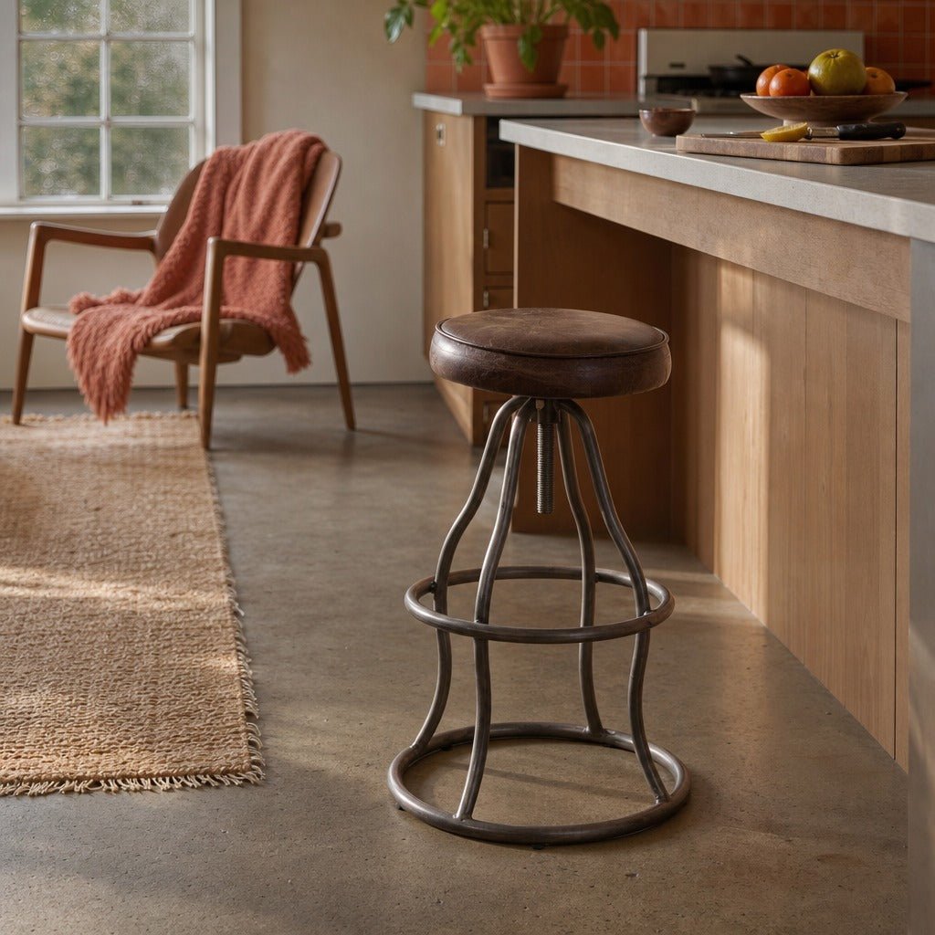 Bowie Adjustable Stool in Vintage Brown styled in Portland 1960s Garden Home ranch kitchen - Whats New Furniture
