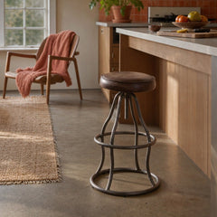 Bowie Adjustable Stool in Vintage Brown styled in Portland 1960s Garden Home ranch kitchen - Whats New Furniture