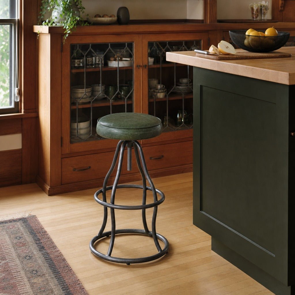 Bowie Adjustable Stool in Matcha styled in Portland St. Johns bungalow kitchen - Whats New Furniture