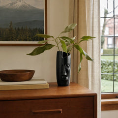Breeze Masquerade Vase Small in Polished Black styled in Portland Laurelhurst Tudor cottage living room - Whats New Furniture
