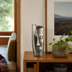 Breeze Masquerade Vase Small in Polished Nickel styled in Portland Sellwood cottage living room - Whats New Furniture