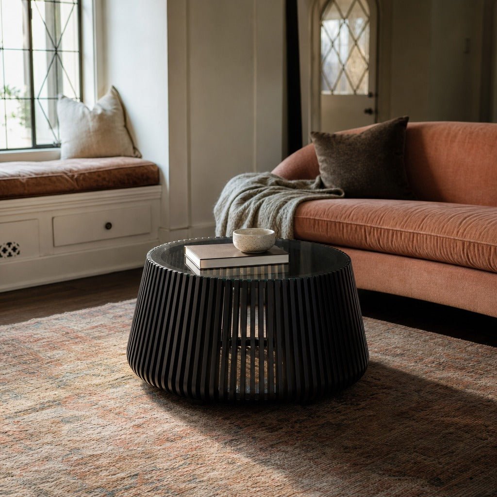 Bungalow Coffee Table in Black styled in Portland Laurelhurst Tudor cottage living room - Whats New Furniture