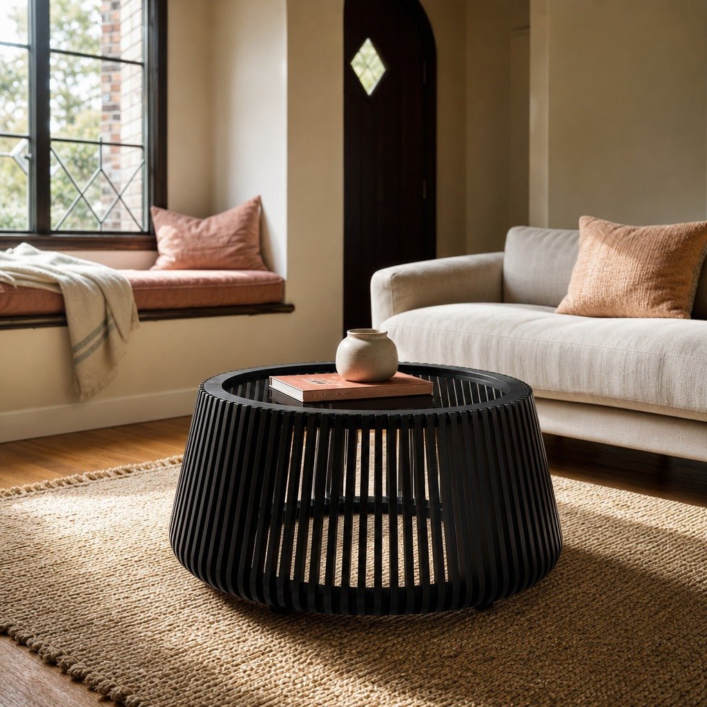 Bungalow Coffee Table in Black styled in Portland Laurelhurst Tudor cottage living room - Whats New Furniture