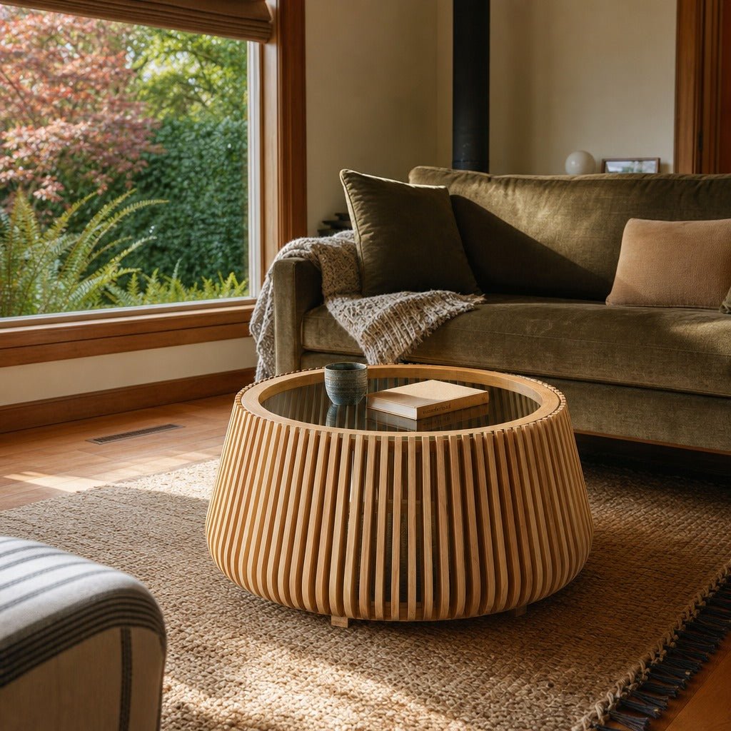 Bungalow Coffee Table in Natural styled in Portland Sellwood cottage living room - Whats New Furniture