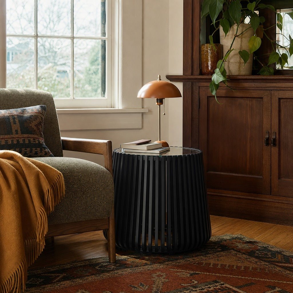 Bungalow Side Table in Black styled in Portland Irvington foursquare with original built-ins living room - Whats New Furniture