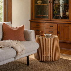 Bungalow Side Table in Natural styled in Portland 1960s Garden Home ranch living room - Whats New Furniture