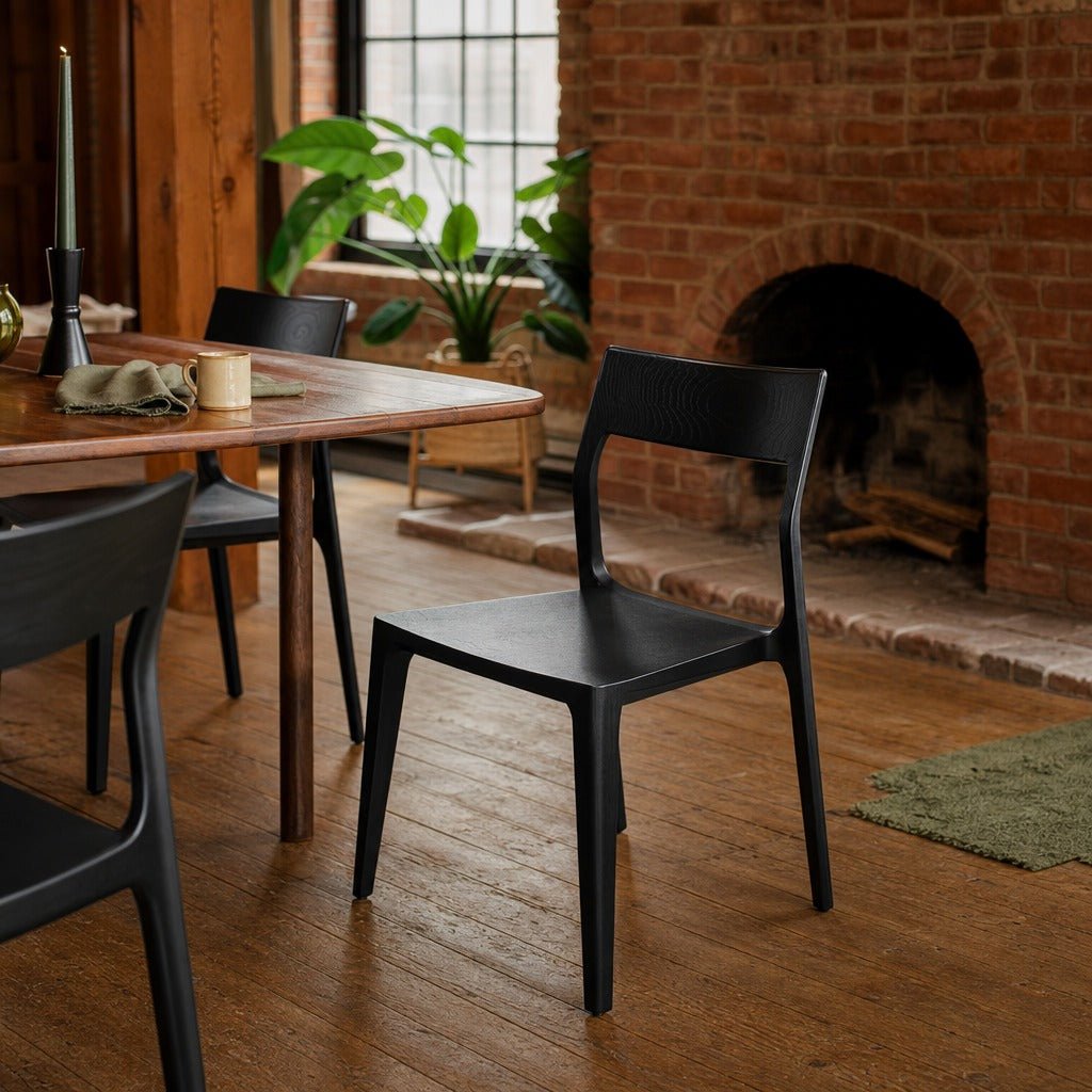 Catania Dining Chair in Black styled in Portland converted warehouse flat with warm exposed brick and fir timber beams (no steel, no concrete) dining room - Whats New Furniture