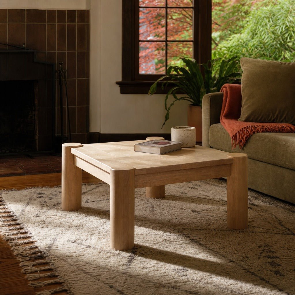 Checkerboard Coffee Table styled in Portland Laurelhurst Tudor cottage living room - Whats New Furniture
