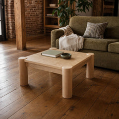 Checkerboard Coffee Table styled in Portland converted warehouse flat with warm exposed brick and fir timber beams (no steel, no concrete) living room - Whats New Furniture