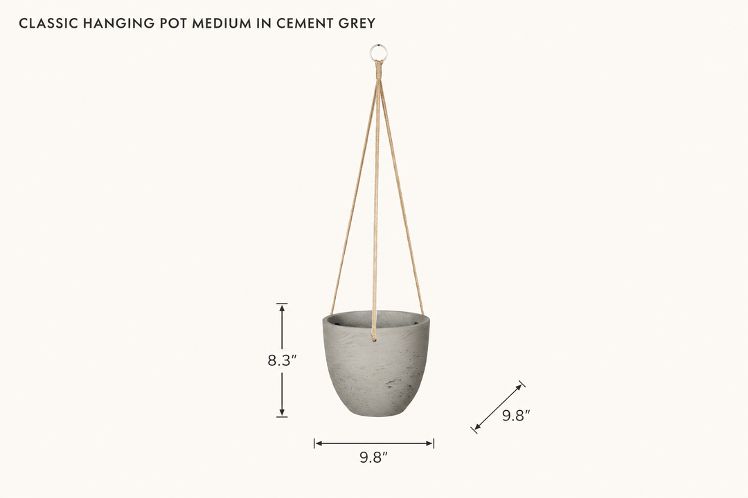 Classic Hanging Pot Medium in Cement Grey dimensions - What&