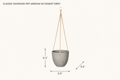 Classic Hanging Pot Medium in Cement Grey dimensions - What&