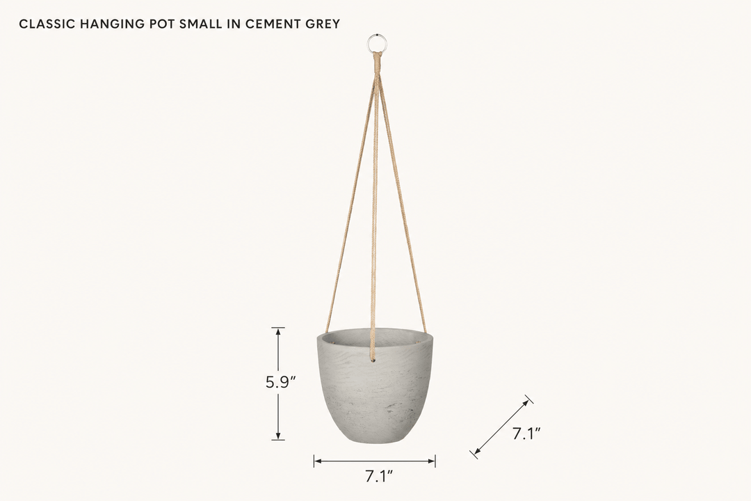 Classic Hanging Pot Small in Cement Grey dimensions - What&