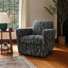 Cooper Swivel Club Chair in Chanel Black styled in Portland Laurelhurst Tudor cottage living room - Whats New Furniture