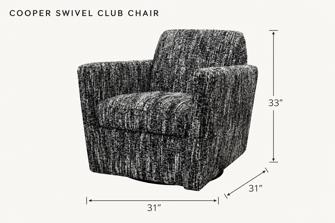 Cooper Swivel Club Chair in Chanel Black dimensions - What&