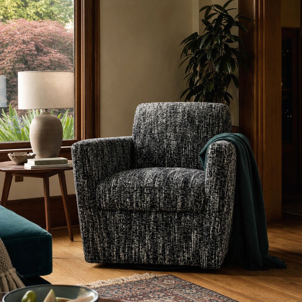 Cooper Swivel Club Chair in Chanel Black styled in Portland Ladd&