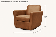 Cooper Swivel Club Chair in Cognac dimensions - What&