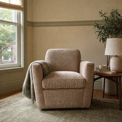 Cooper Swivel Club Chair in Latte Chenille styled in Portland NW 23rd Victoriwith bay window living room - Whats New Furniture